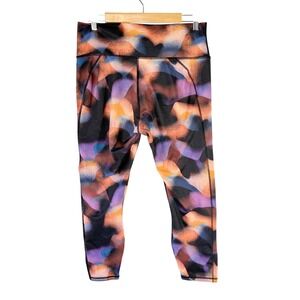 Fabletics PowerHold High Waisted Abstract Print Leggings Orange Purple Large